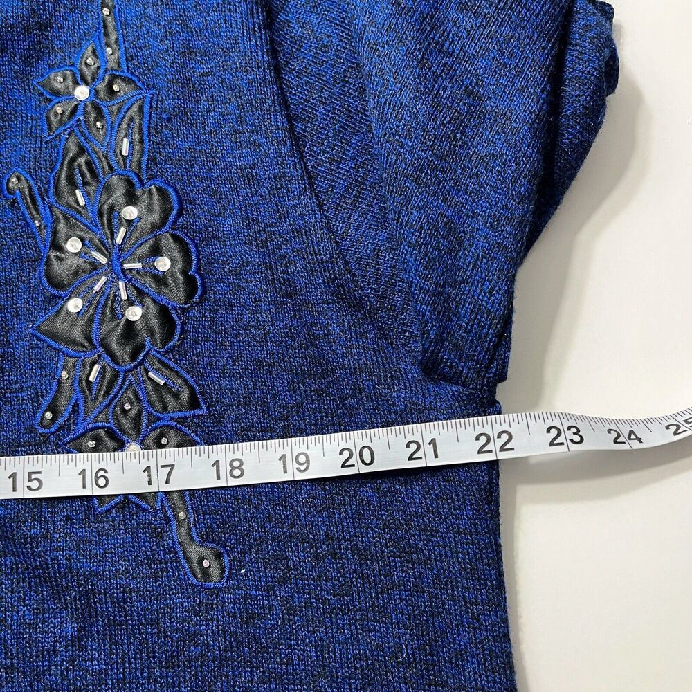 VINTAGE SAN MARCOS REY TURQUOISE LONG SWEATER CARDIGAN SIZE XL FLORAL APPLIQUÉ - Picture 8 of 9